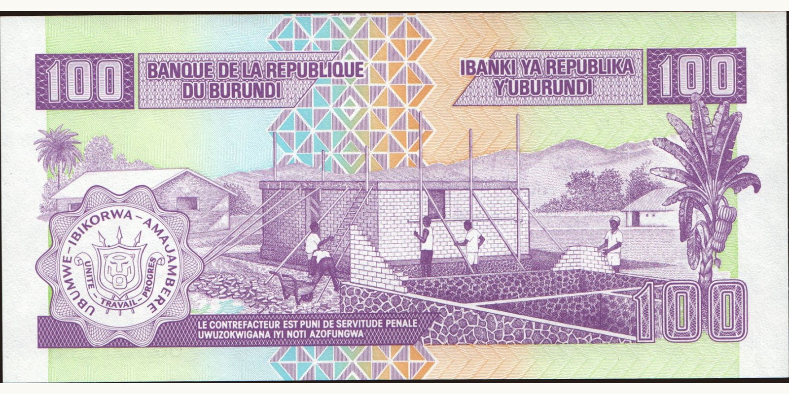 100 franc Burundi 2001 — Back side