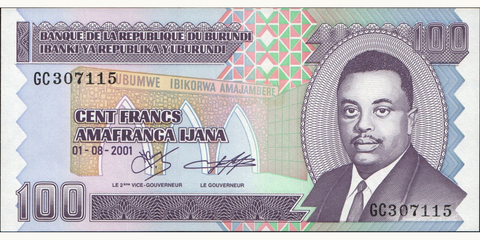 100 franc Burundi 2001 — Front side