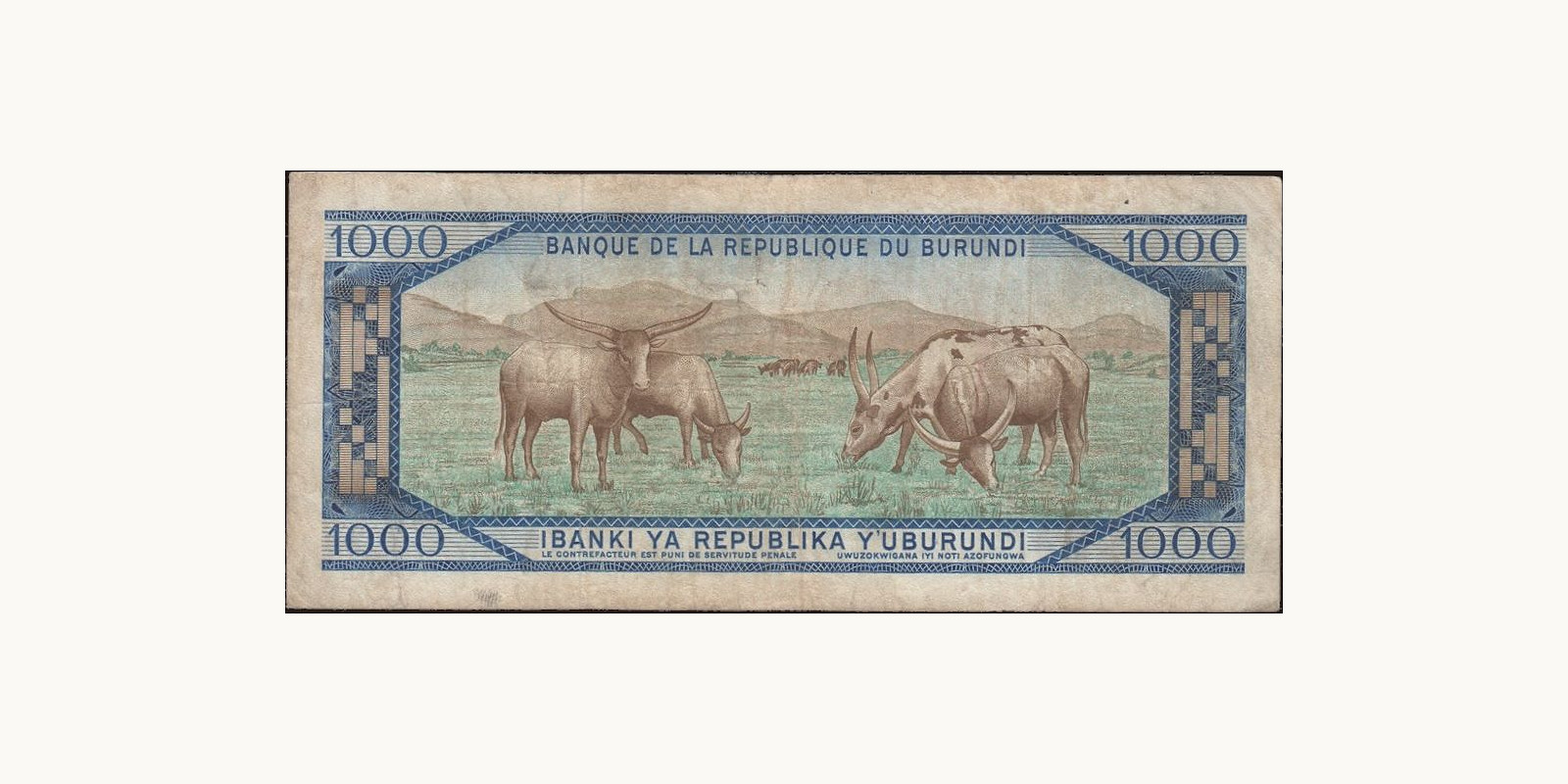 1000 franc Бурунди 1968 — Оборотная сторона