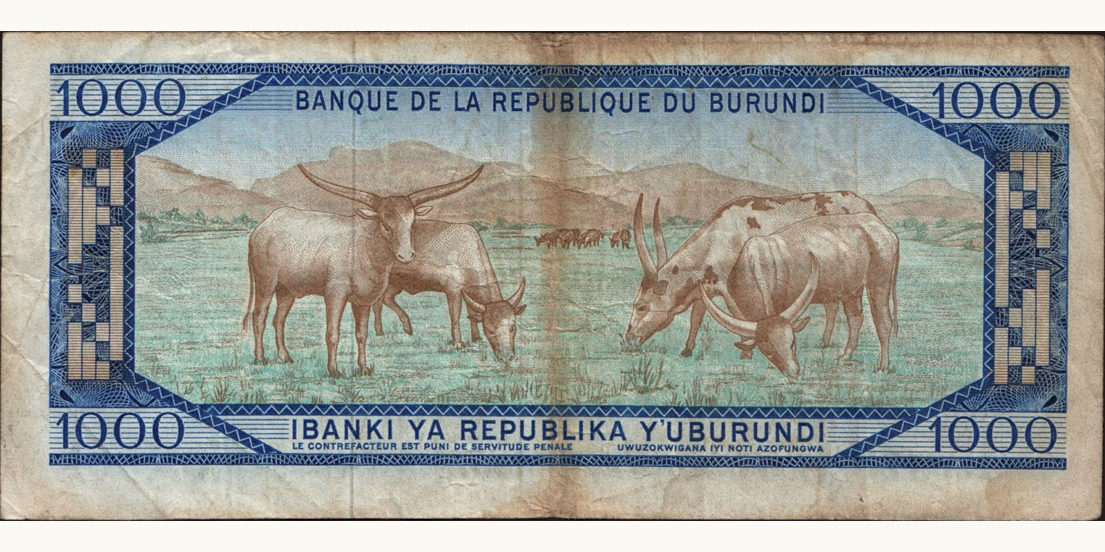 1000 franc Burundi 1975 — Back side