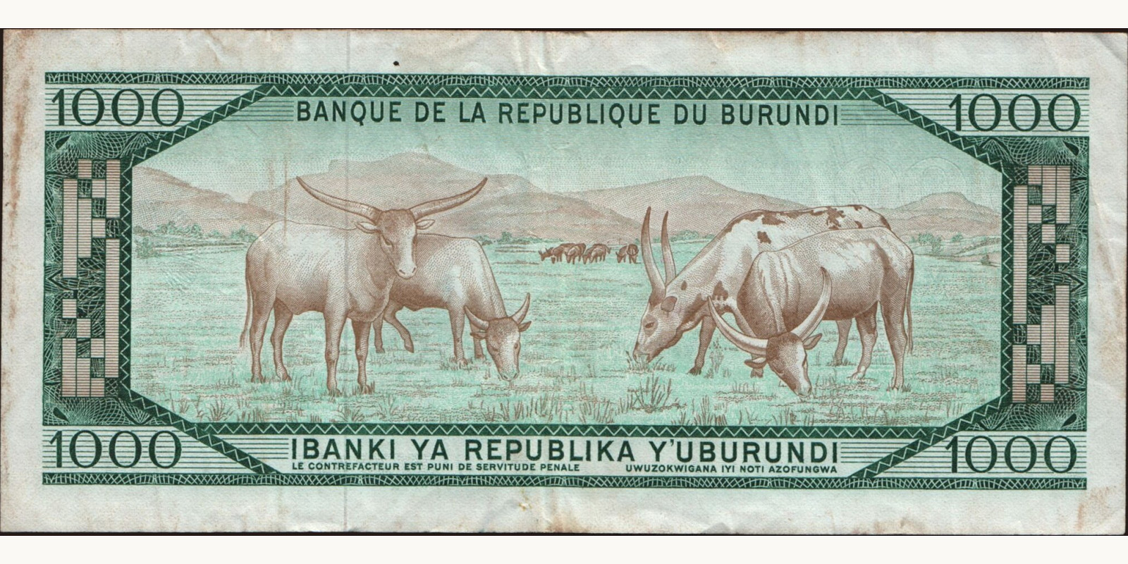 1000 franc Бурунди 1984 — Оборотная сторона