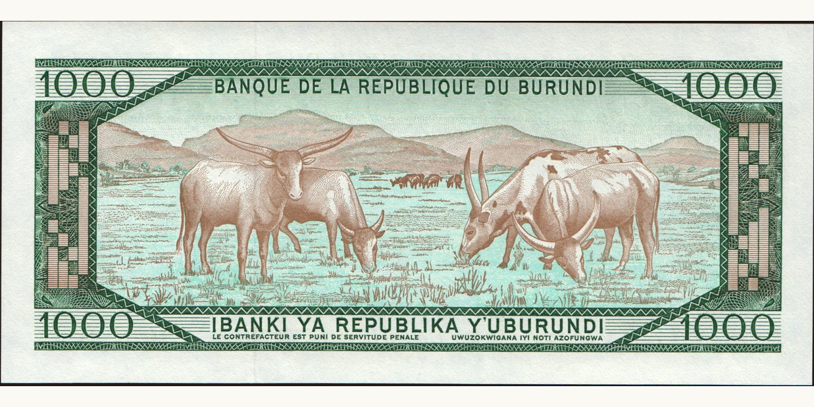 1000 franc Burundi 1991 — Back side