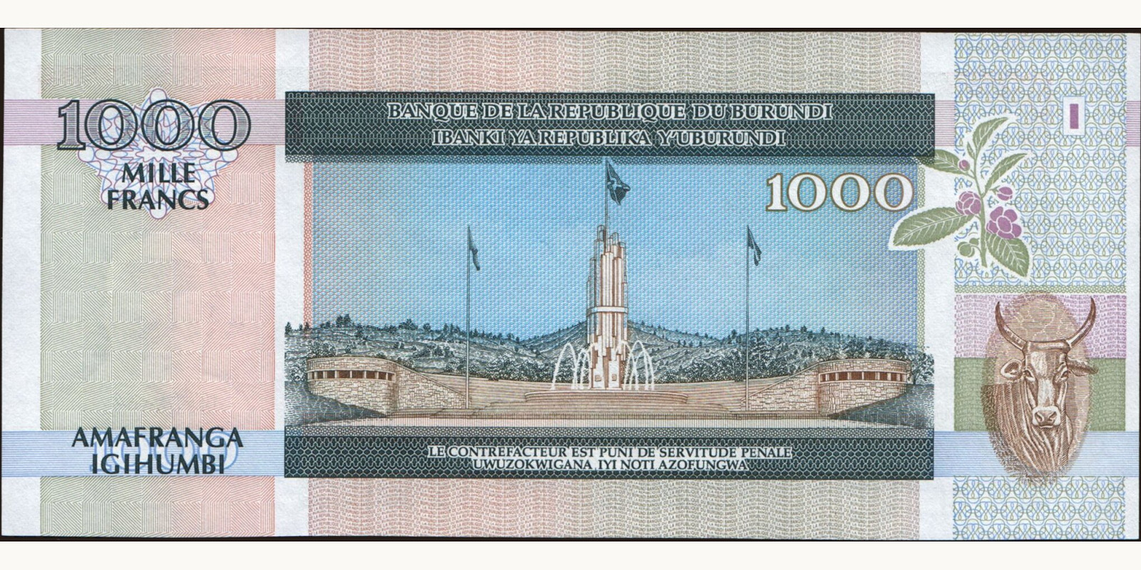1000 franc Burundi 1994 — Back side