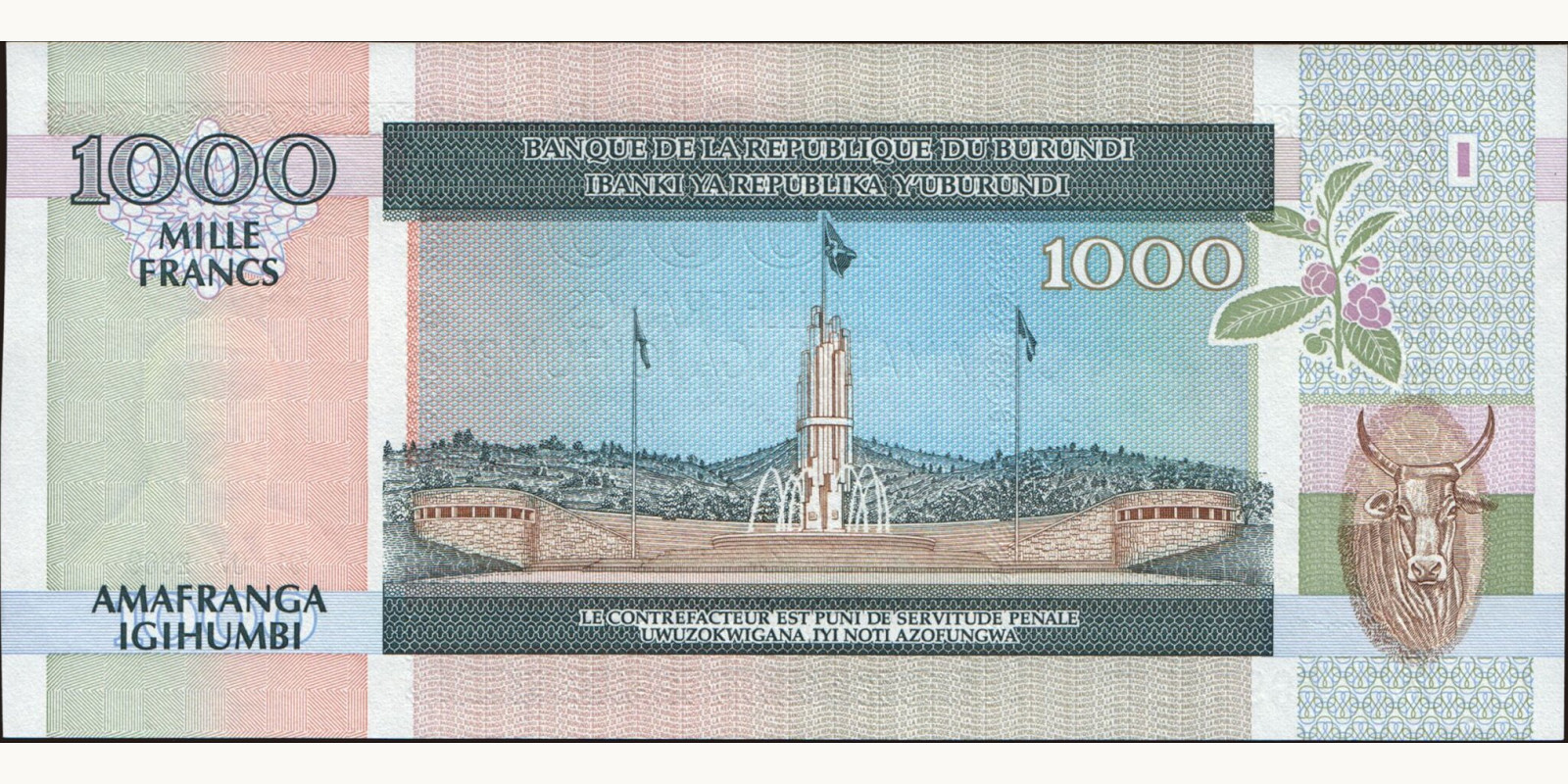 1000 franc Бурунди 2000 — Оборотная сторона