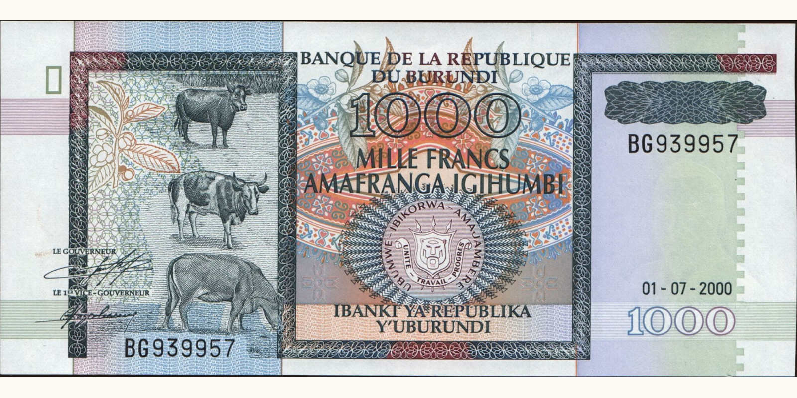 1000 franc Бурунди 2000 — Лицевая сторона
