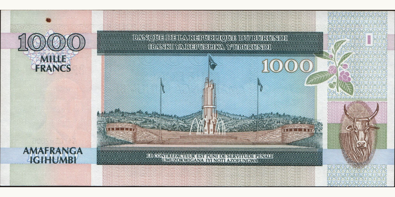 1000 franc Burundi 2006 — Back side