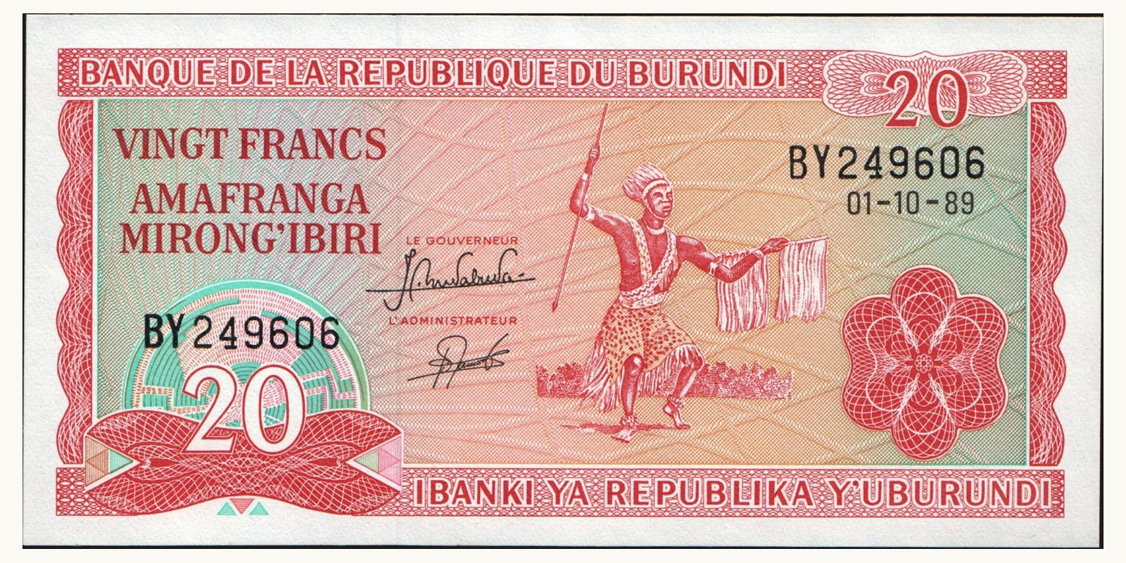20 franc Burundi 1989 — Front side