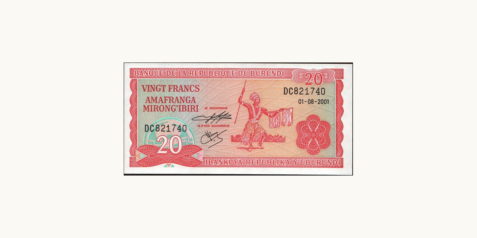 20 franc Бурунди 2001 — Лицевая сторона