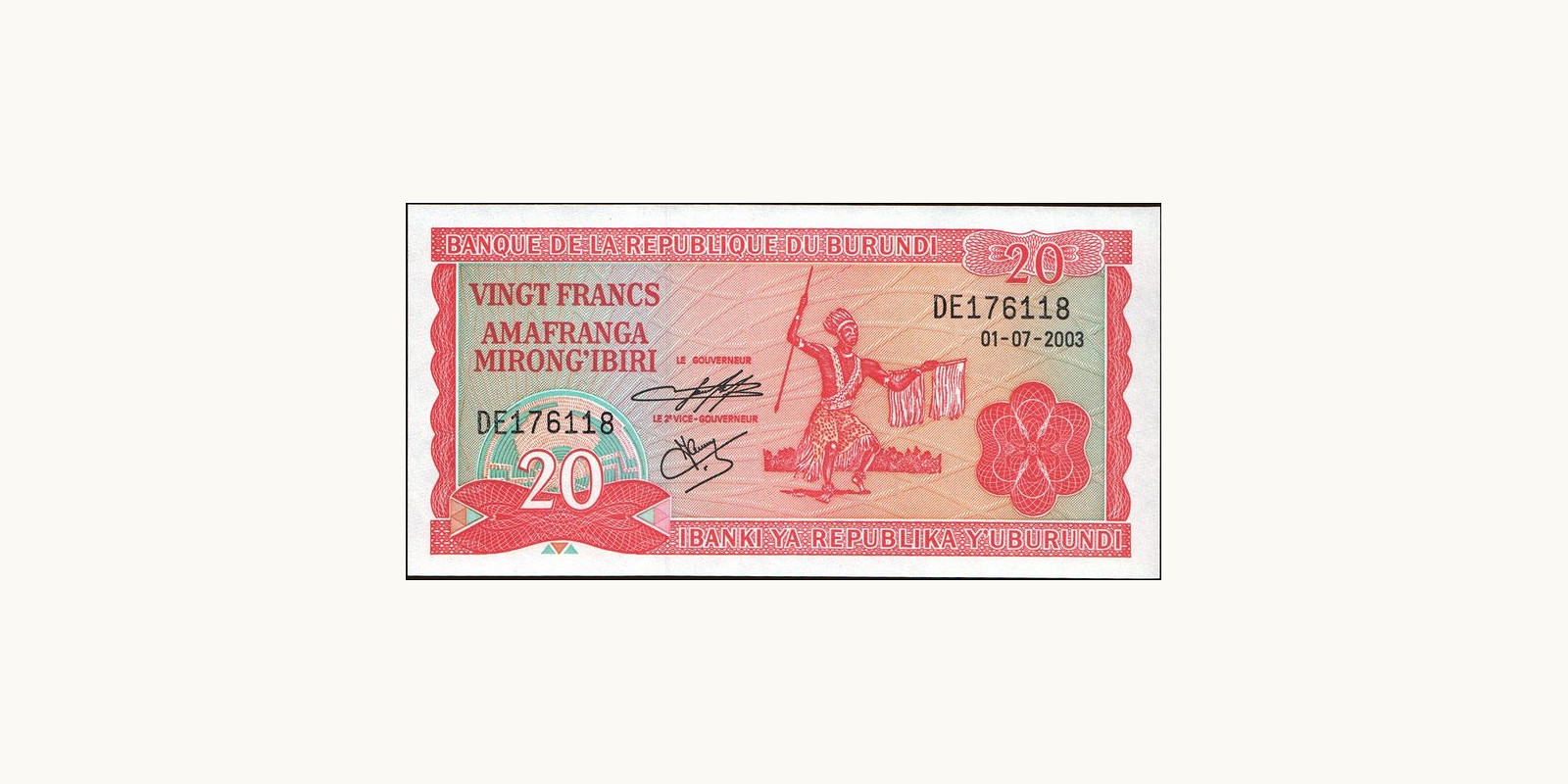 20 franc Бурунди 2003 — Лицевая сторона