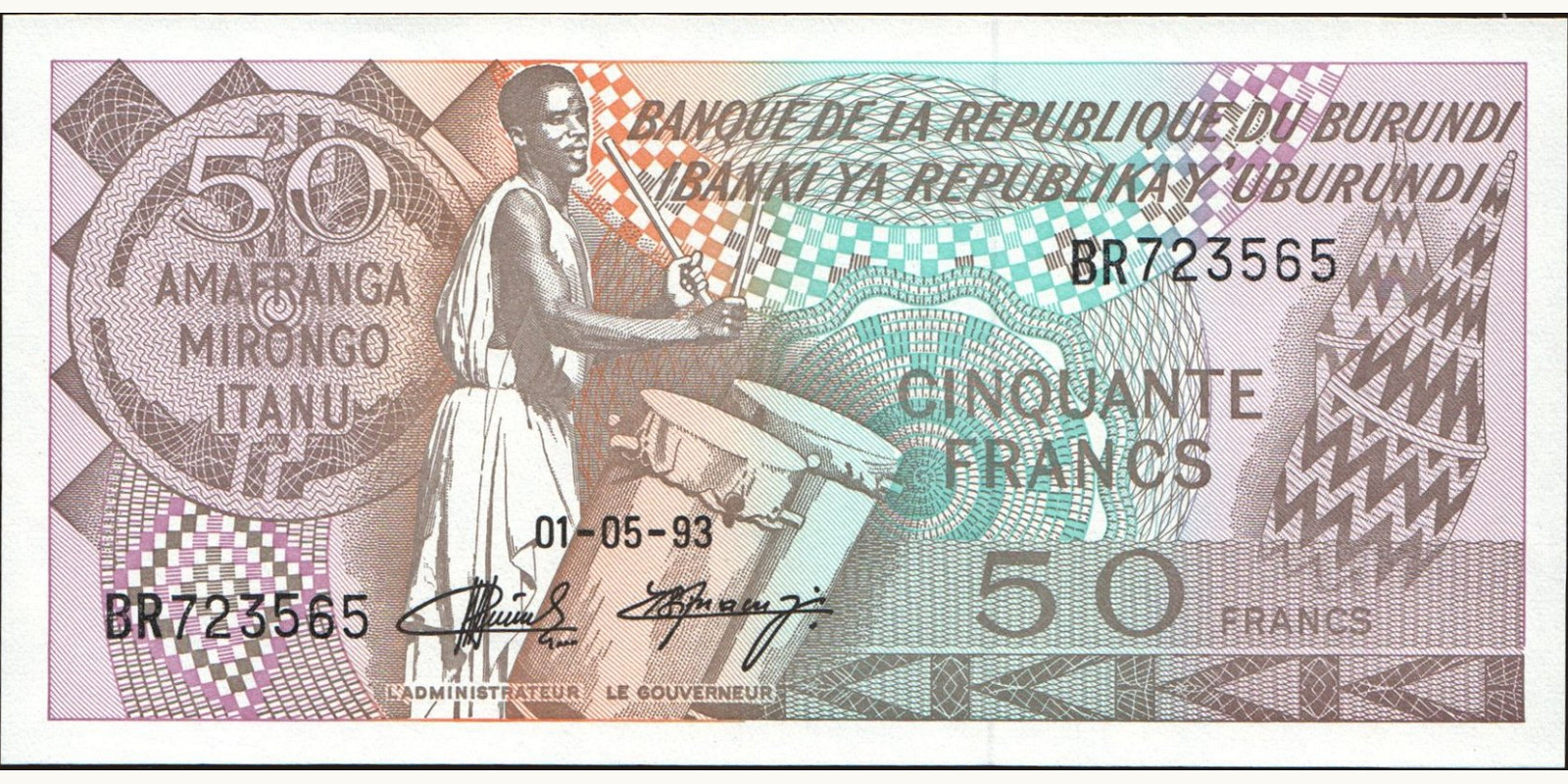 50 franc Burundi 1993 — Front side