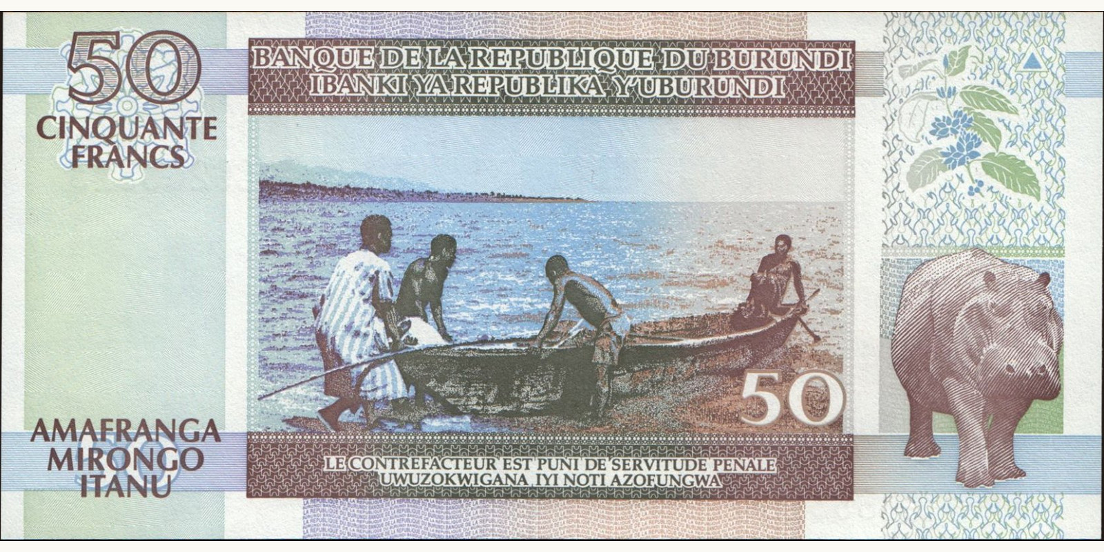 50 franc Burundi 1999 — Back side