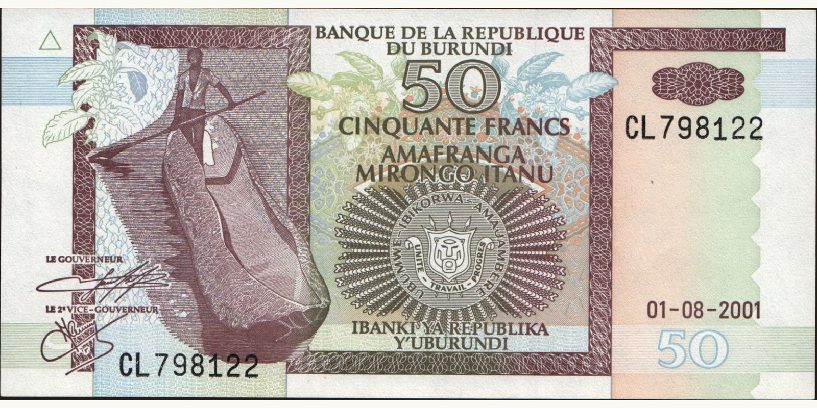 50 franc Бурунди 2001 — Лицевая сторона