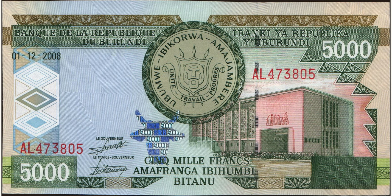 5000 franc Бурунди 2008 — Лицевая сторона