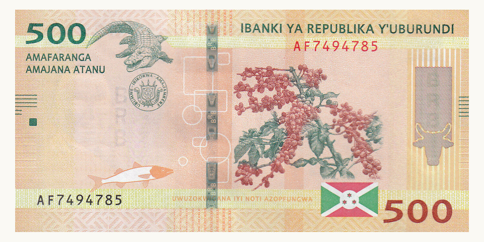 500 franc Бурунди 2018 — Оборотная сторона