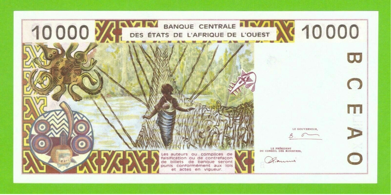 10000 franc Benin 1997 — Back side