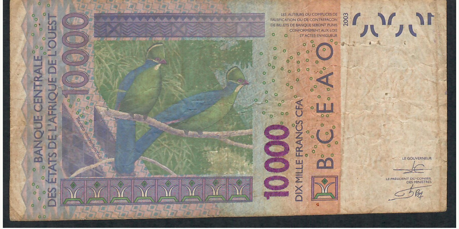 10000 franc Бенин 2003 — Оборотная сторона