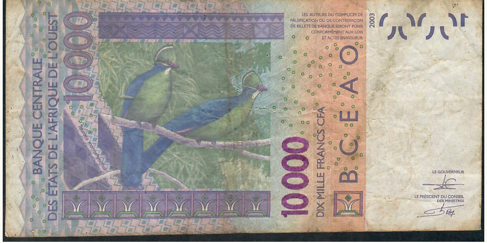 10000 franc Benin 2012 — Back side