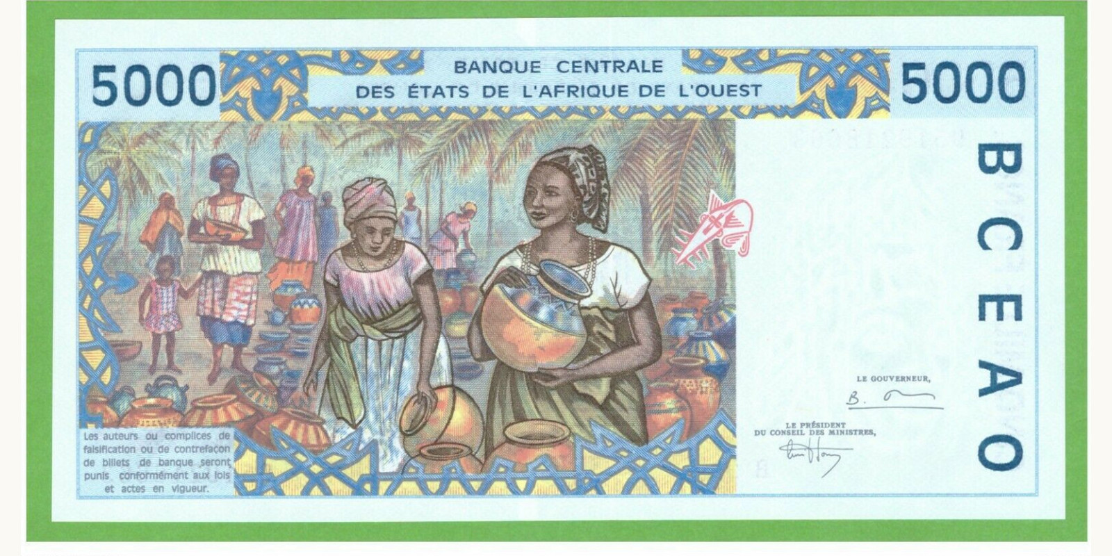 5000 franc Benin 1995 — Back side