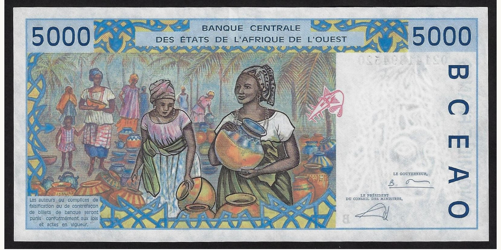 5000 franc Benin 2002 — Back side