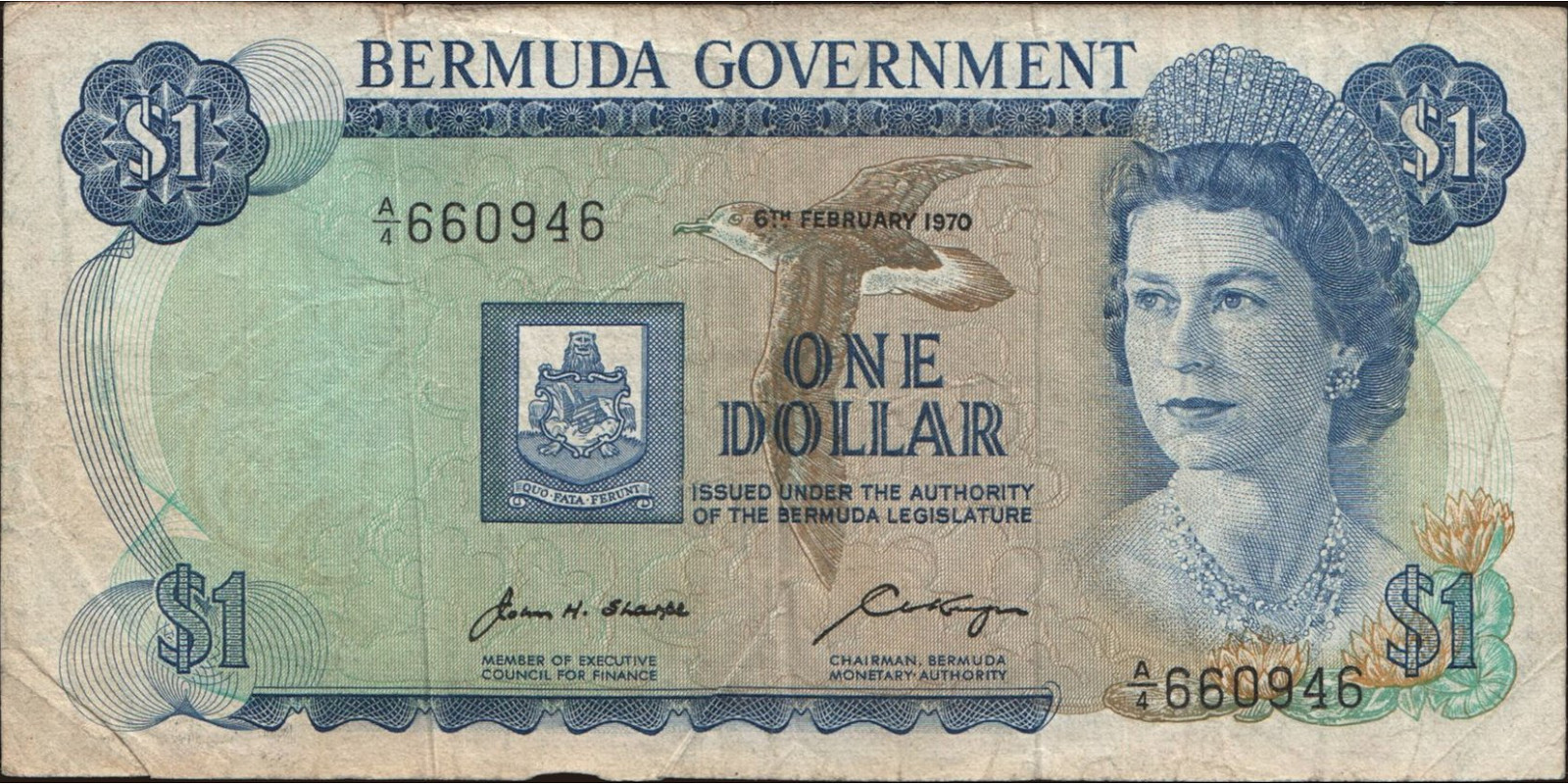 1 dollars Bermuda 1970 — Front side