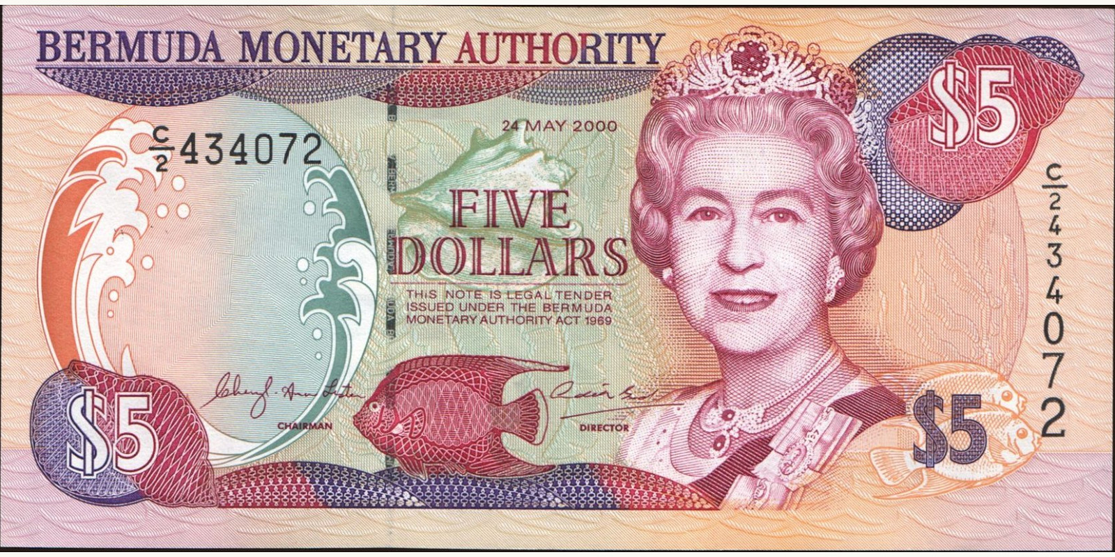 5 dollars Бермудские о-ва 2000 — Лицевая сторона