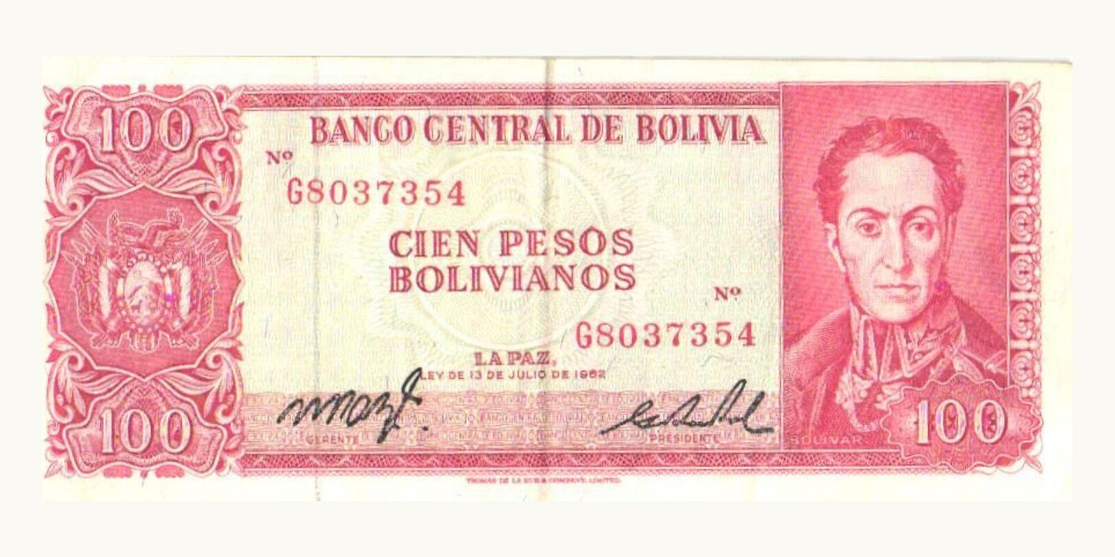 100 bolivianos 1962