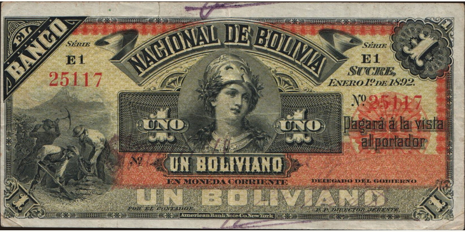 1 boliviano 1892