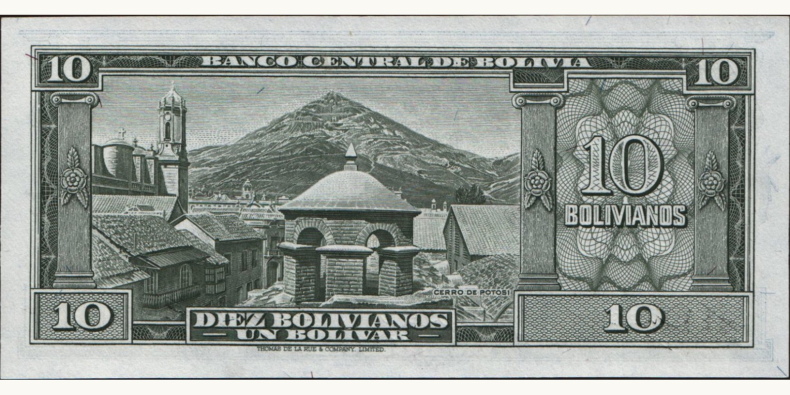 10 bolivianos Bolivia 1945 — Back side