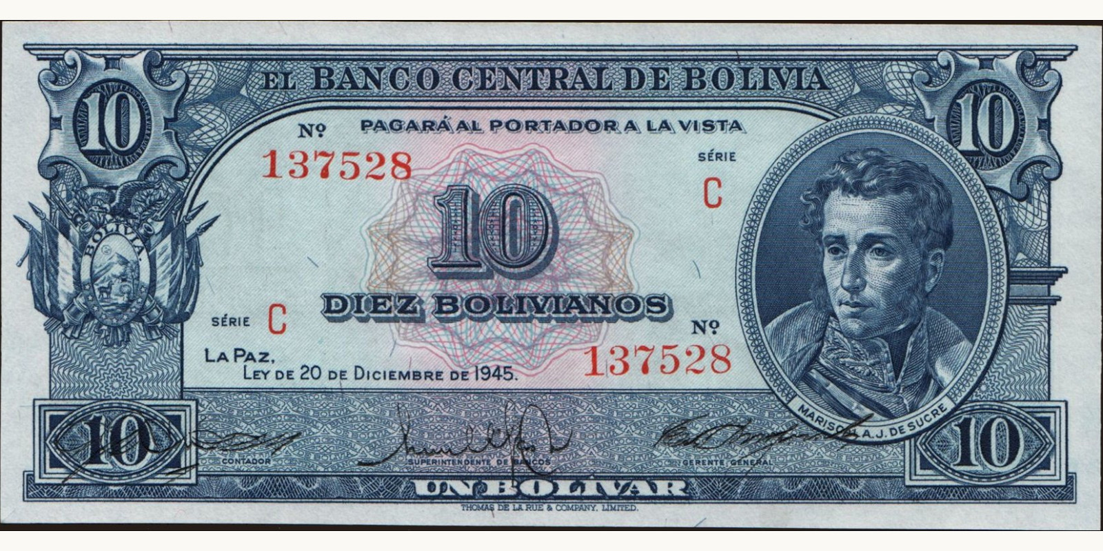 10 bolivianos 1945