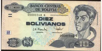 10 bolivianos 1986