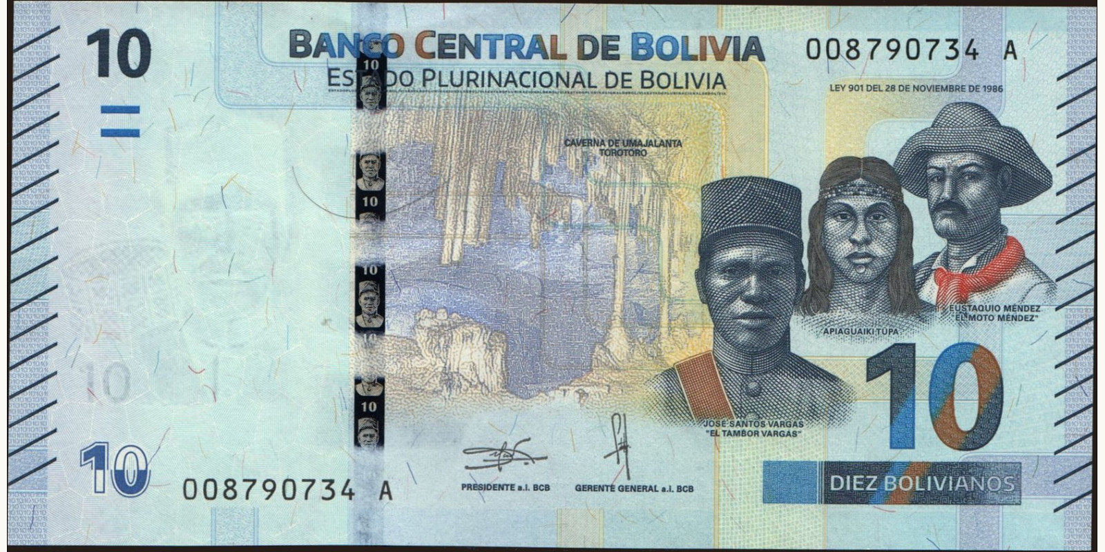 10 bolivianos Bolivia 2018 — Front side