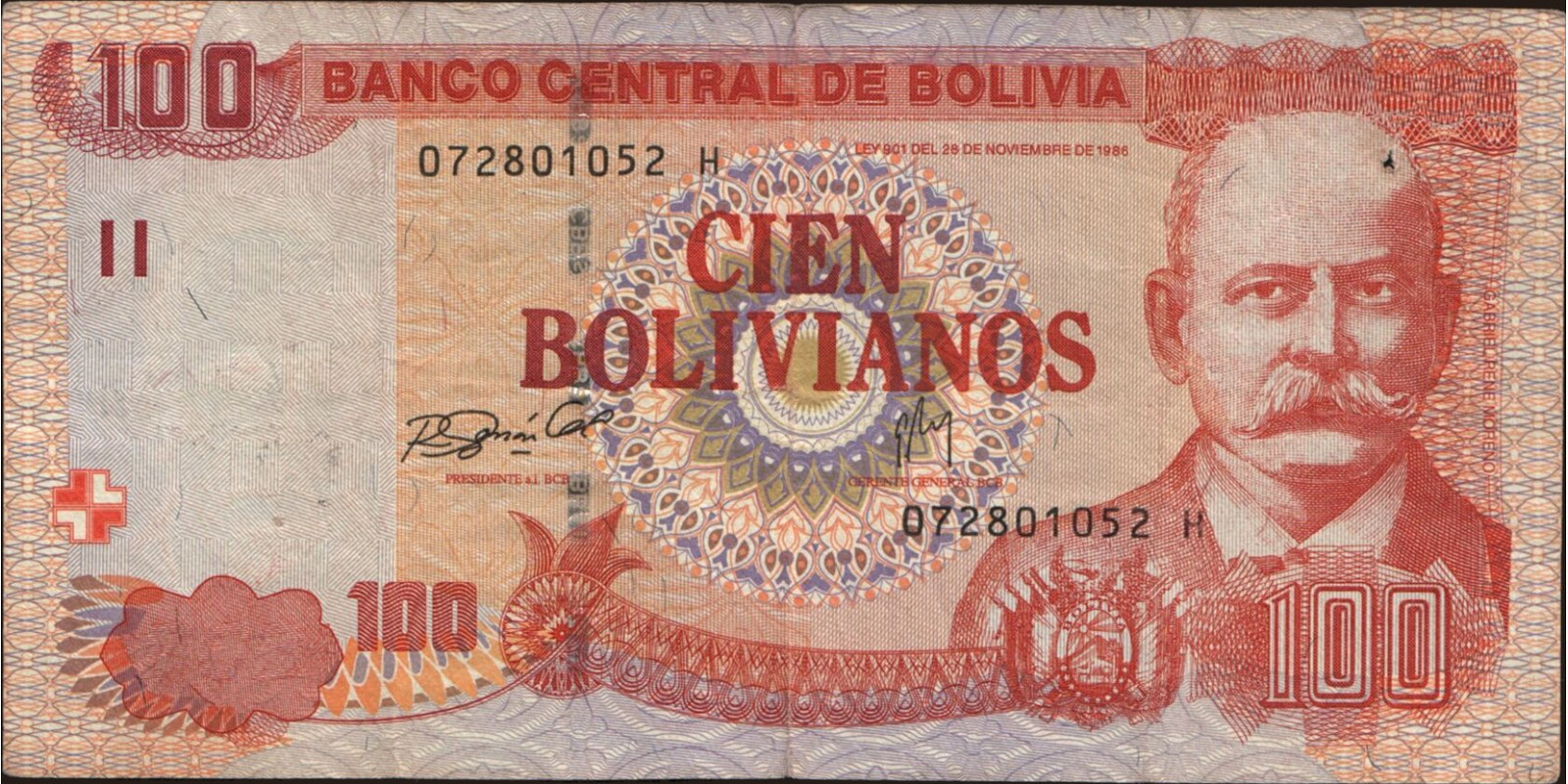 100 bolivianos Боливия 1986 — Лицевая сторона