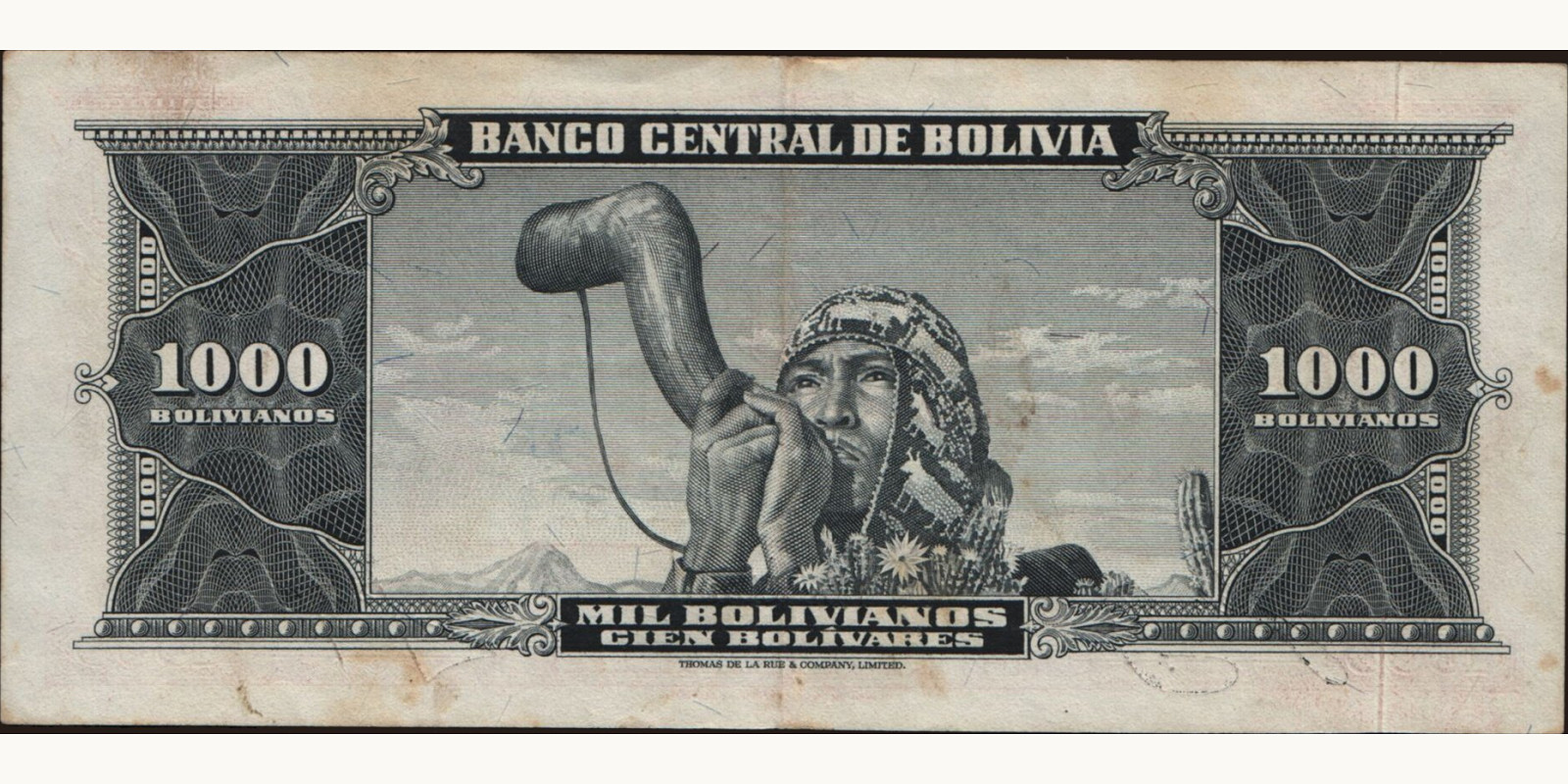1000 bolivianos Bolivia 1945 — Back side