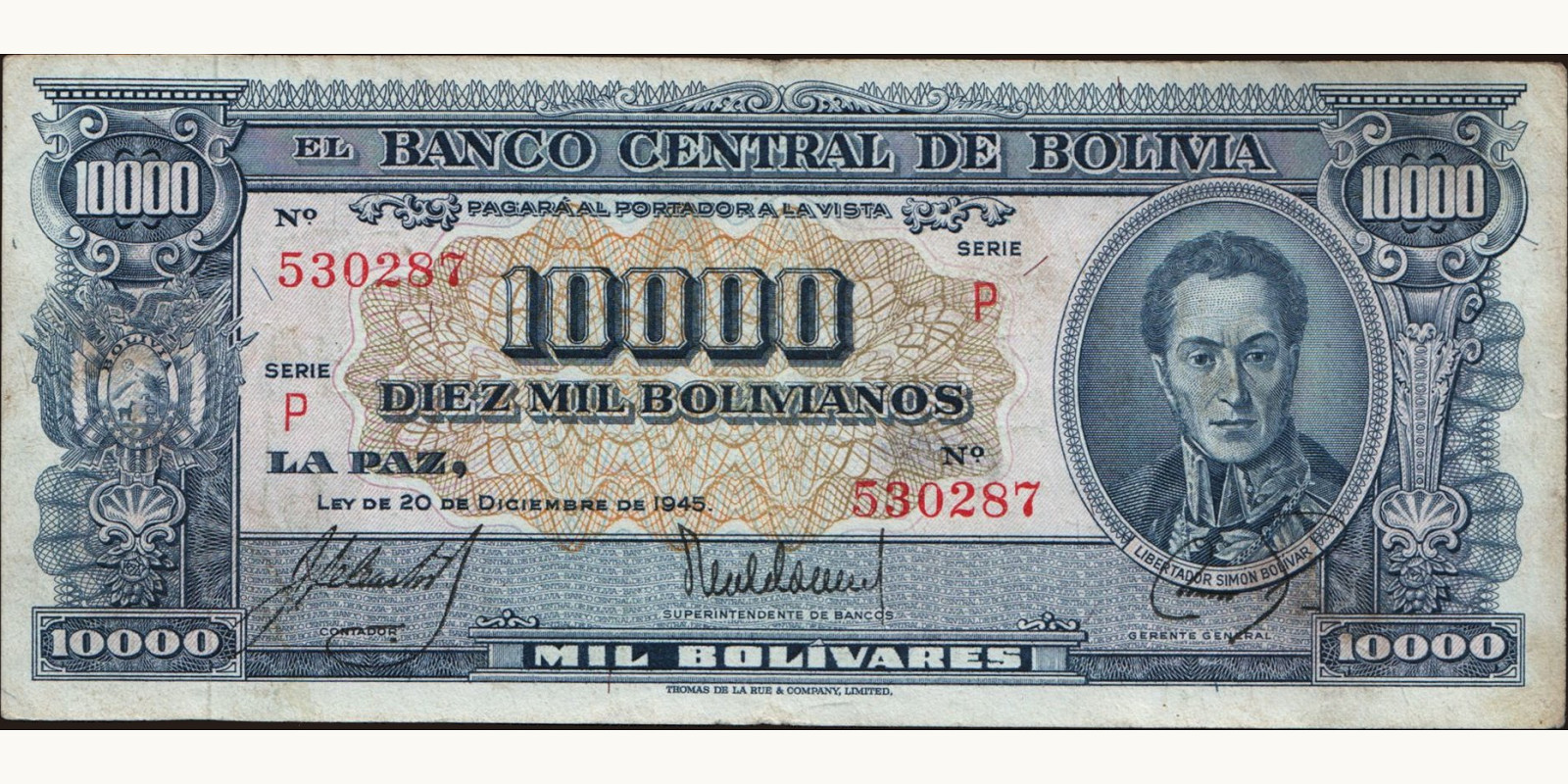 10000 bolivianos Боливия 1945 — Лицевая сторона