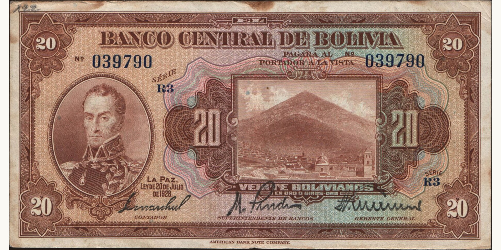 20 bolivianos 1928