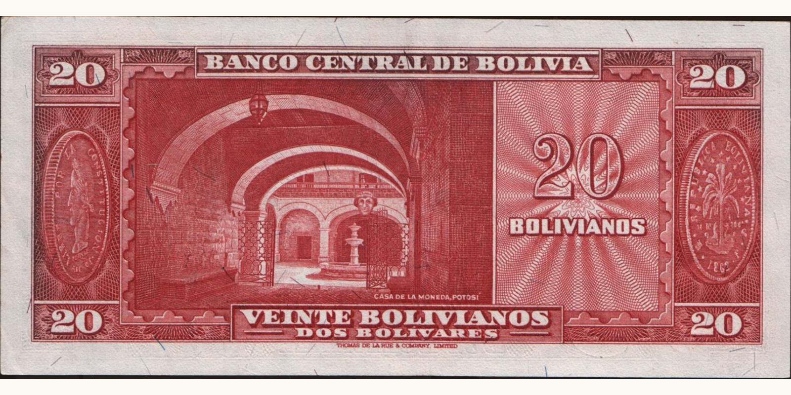 20 bolivianos Bolivia 1945 — Back side