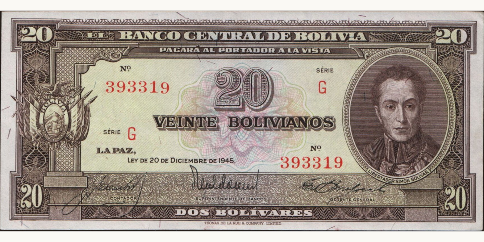 20 bolivianos 1945