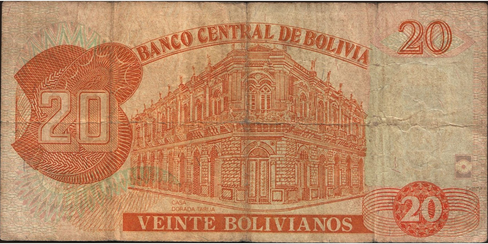 20 bolivianos Bolivia 1986 — Back side