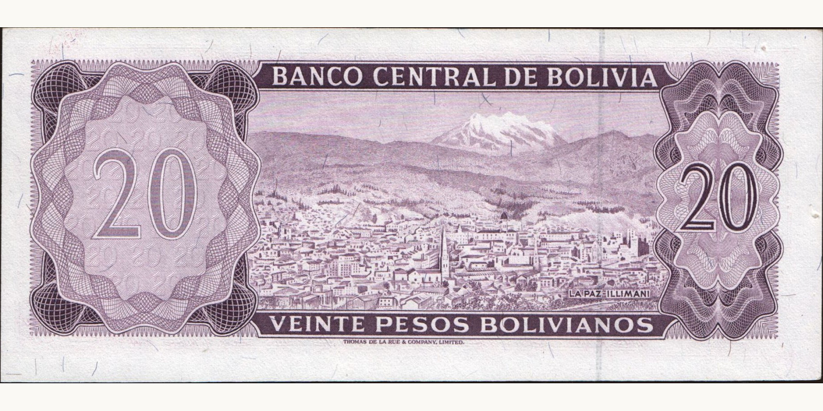 20 pesos Bolivia 1962 — Back side