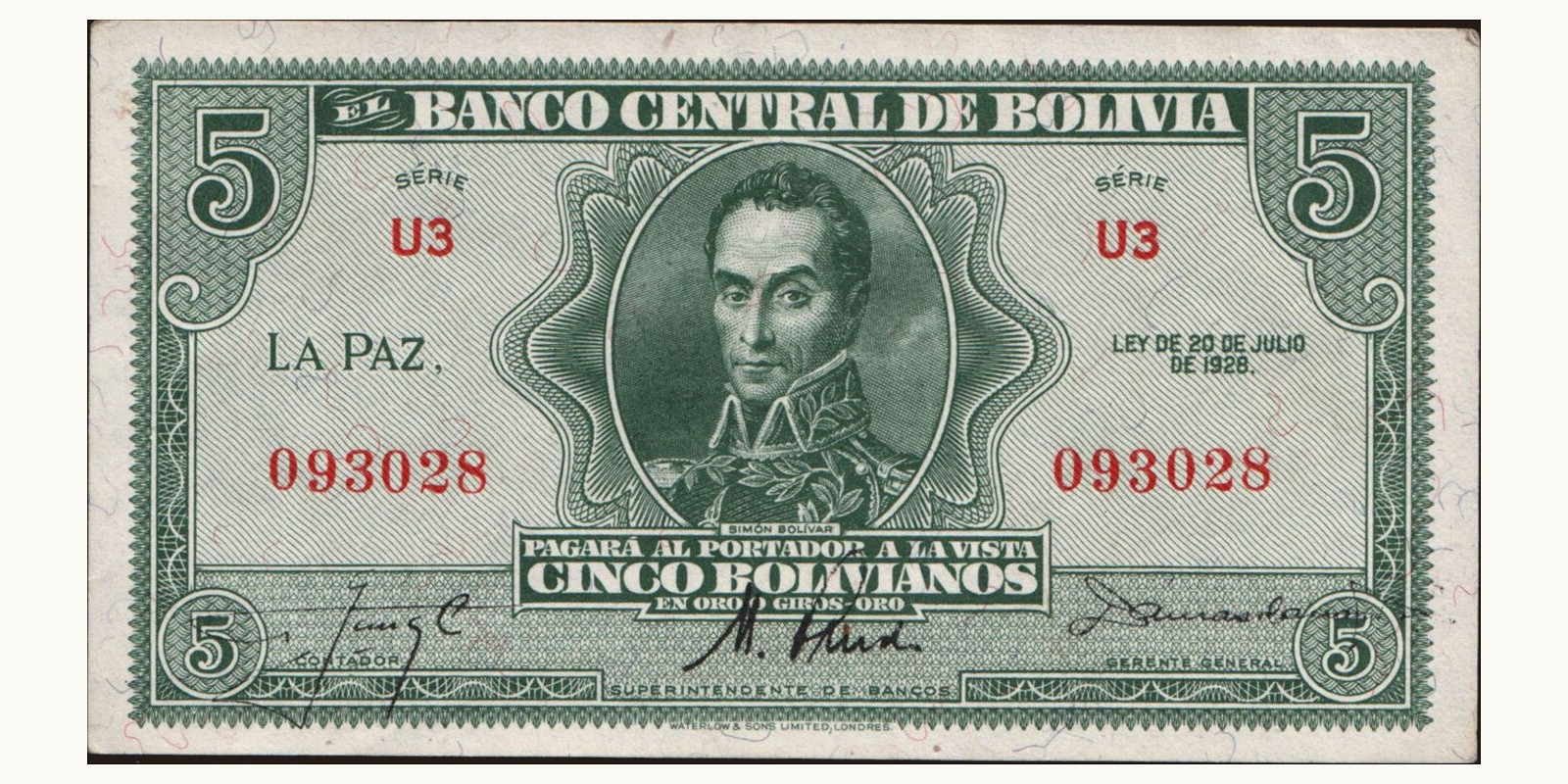 5 bolivianos 1928