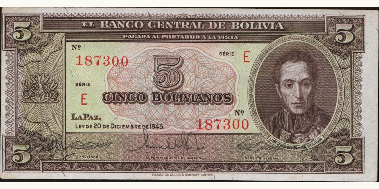 5 bolivianos 1945