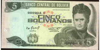 5 bolivianos 1986