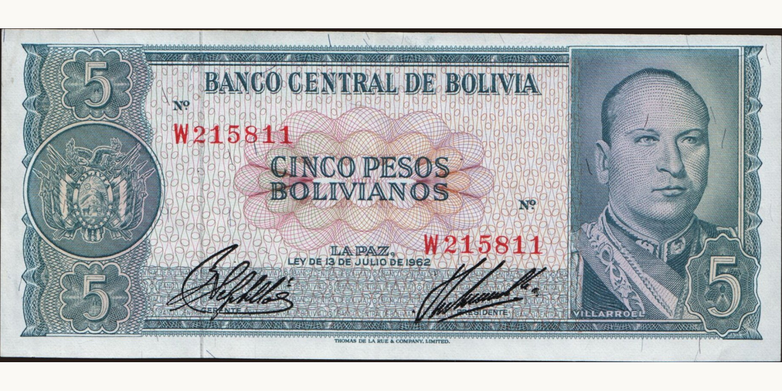 5 pesos Боливия 1962 — Лицевая сторона