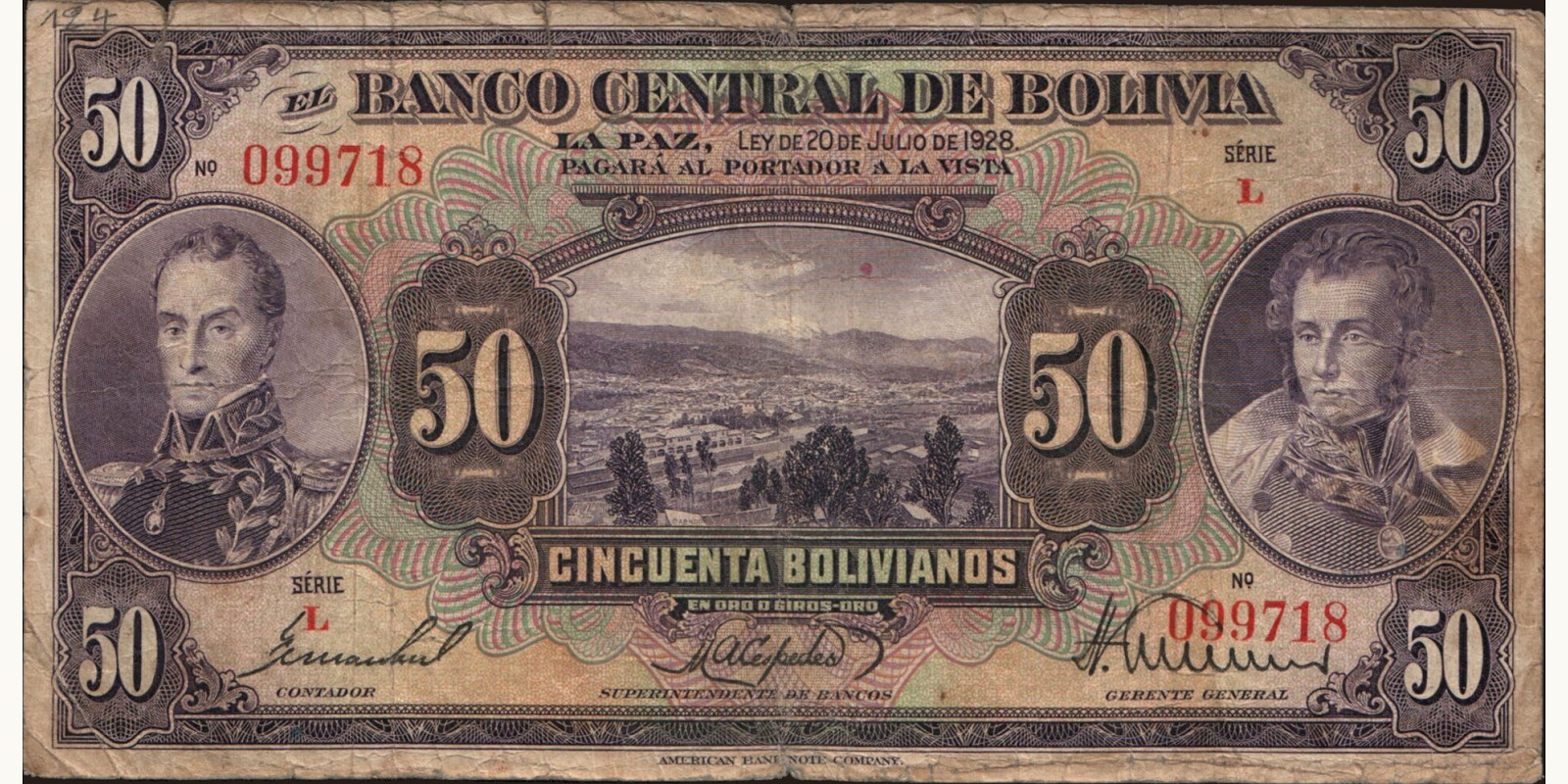 50 bolivianos 1928