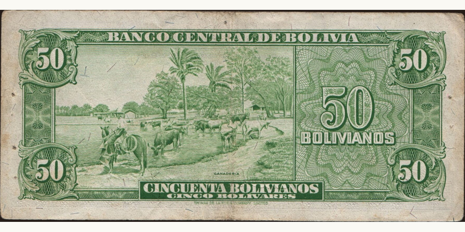 50 bolivianos Боливия 1945 — Оборотная сторона