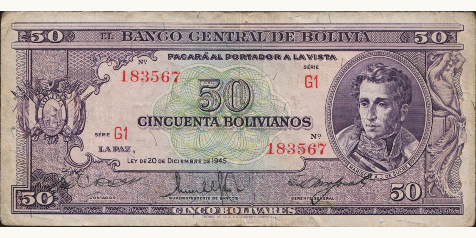 50 bolivianos 1945