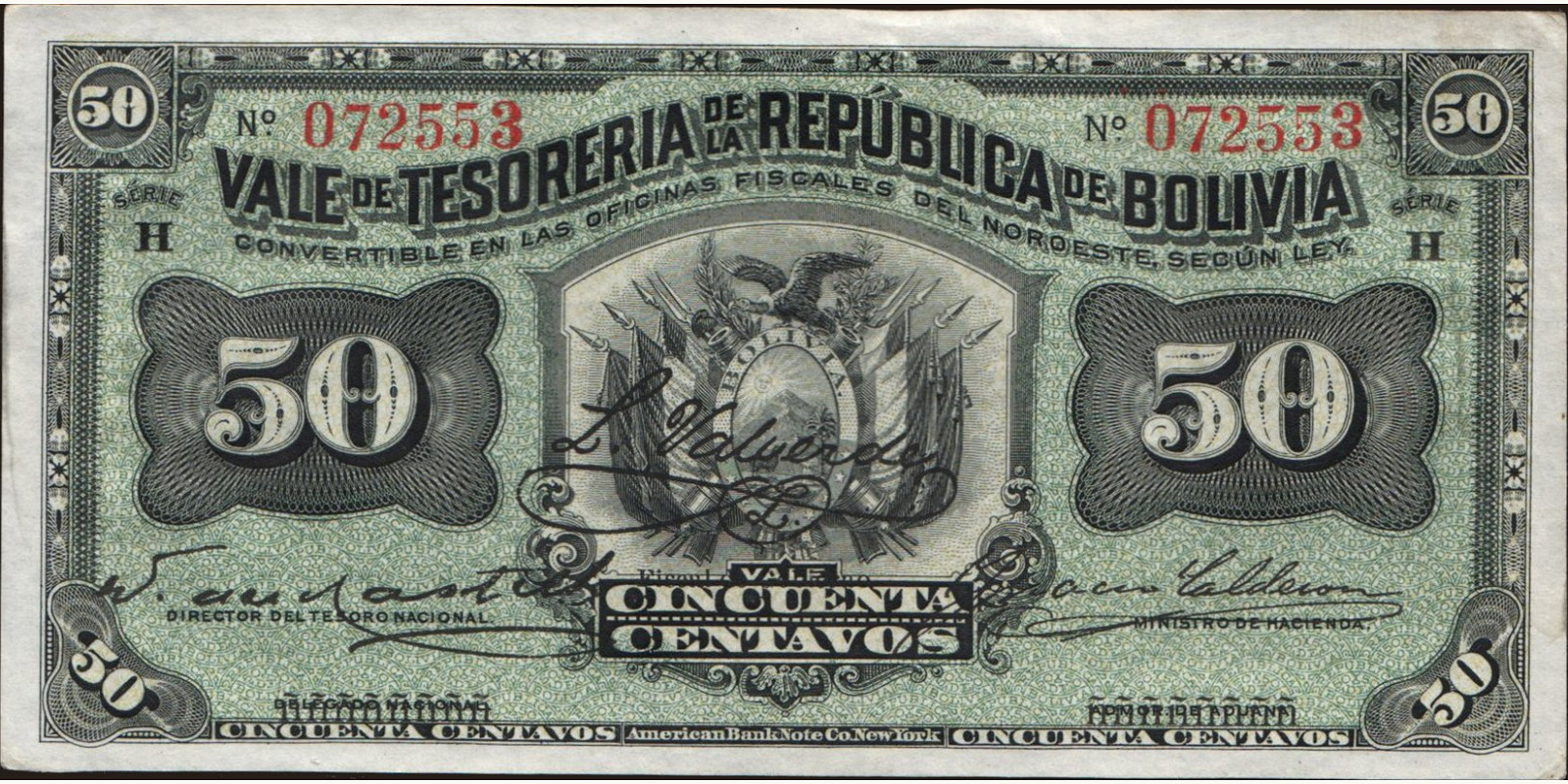 50 centavos Bolivia 1902 — Front side