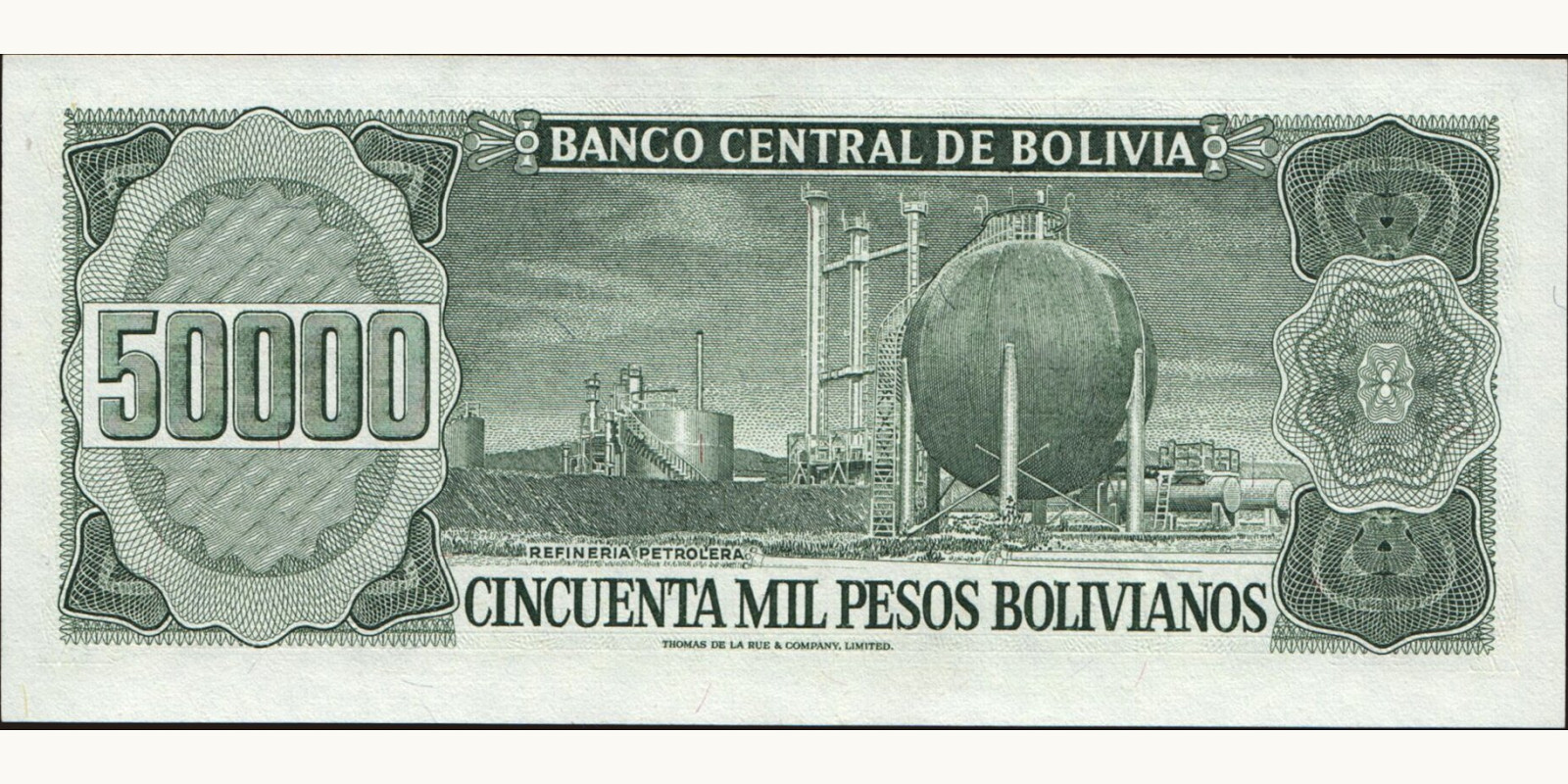 50000 pesos Bolivia 1984 — Back side