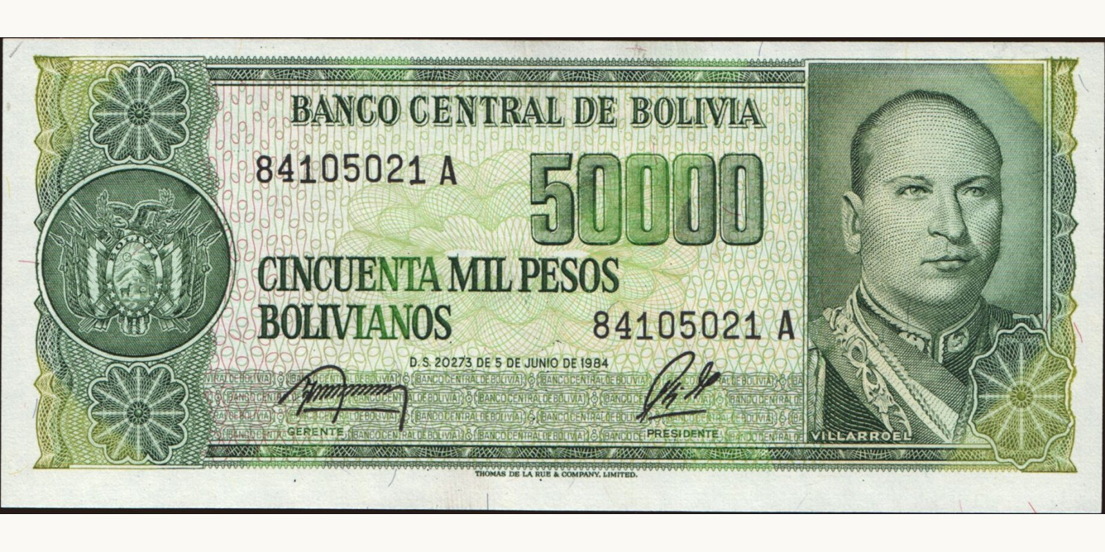 50000 pesos Bolivia 1984 — Front side