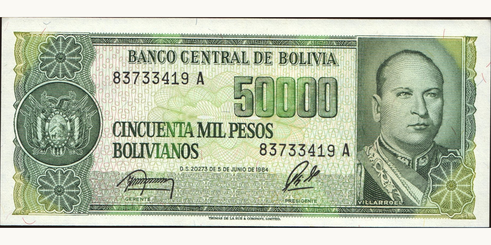 50000 pesos Боливия 1987 — Лицевая сторона